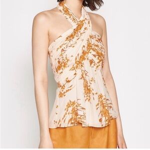 Joie Damien Cream Halter silk Top with Golden Floral Print (orig 248.00) NWT